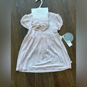 NWT Baby Girls MILKBERRY Bamboo Pink Dress w/ White Flowers, Bloomers, Headband